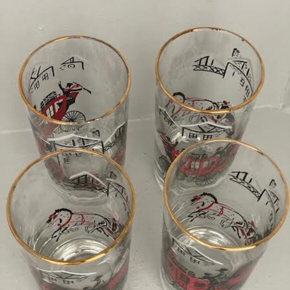 Set of 4 Vintage Drinkware LIBBEY Stagecoach Winter Scene Beverage  Glasses - Picture 4 of 11